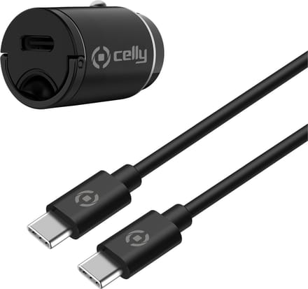 Celly Auto lader+ kabel USB-C>USB-C - Power Delivery technologie - Speciale handgreep - 1 Meter
