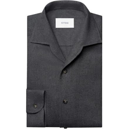 Eton Overhemd Solid Color Double-Twisted Yarn Soft Brushed Cotton Flanel Donker Blauw / male