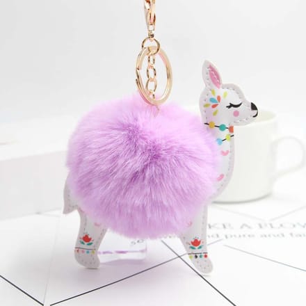 DW4Trading Pompom Alpaca Sleutelhanger - Fluffy - Bolletje - Paars