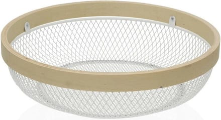 Fruit Bowl Versa White Metal Wood (25 x 7 x 25 cm)