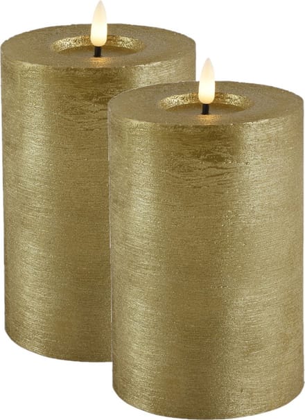 Countryfield Lyon LED kaarsen/stompkaarsen - 2x - goud - D10 x H15 cm - timer