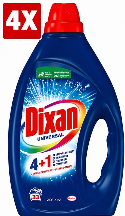 4 x Dixan - Vloeibaar wasmiddel - Universeel - 33 wasbeurten