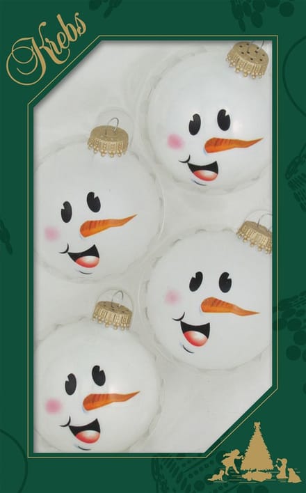 Krebs Kerstballen - 4 st - sneeuwpop wit - glas - 7 cm - Kerstversiering/kerstdecoratie