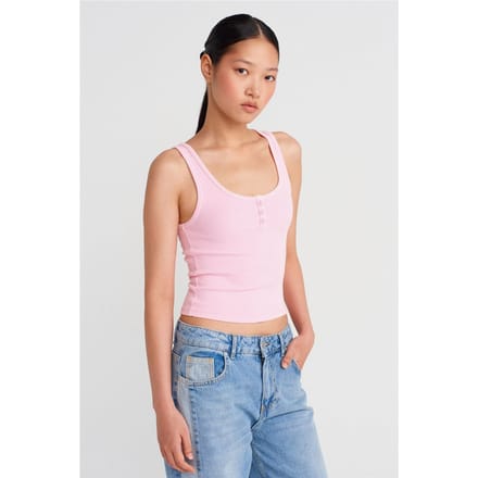 Geribbelde Katoenmix Crop Cami Top