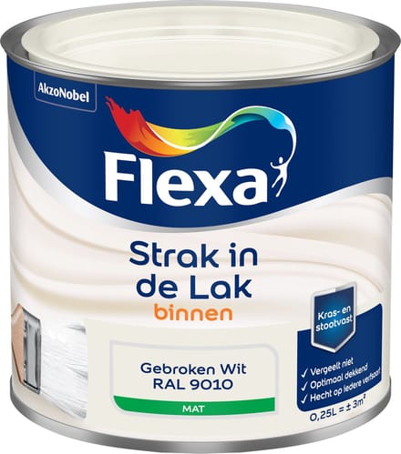 Flexa - Strak In De Lak Binnenlak Mat - Gebroken Wit / Ral 9010 - 250 Ml