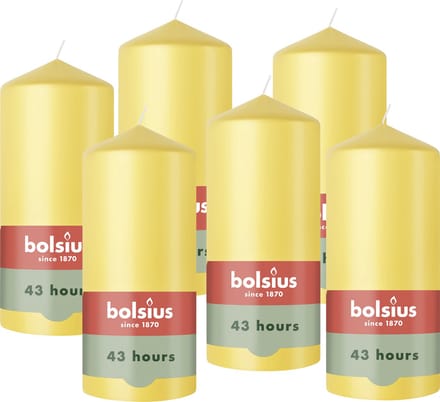 Bolsius - Gladde Stompkaarsen - 6 Stuks - Geel - 13 cm - 43 Branduren