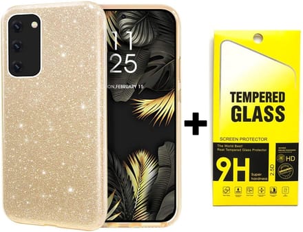 HB Hoesje Geschikt voor Samsung Galaxy A72 - Goud - Glitter Back Cover + Tempered Glazen Screenprotector
