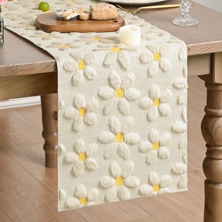 Dailygoods - Tafelloper van Zacht Pluche Fluweel - Beige Madeliefje