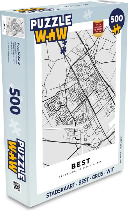 Puzzel Stadskaart - Best - Grijs - Wit - Legpuzzel - Puzzel 500 stukjes - Plattegrond