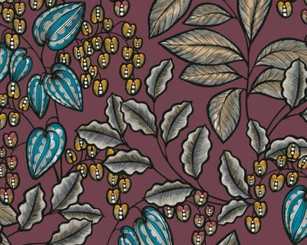 SCANDINAVISCHE LOOK BLADEREN BEHANG | Retro - meerkleurig donkerrood - "Architects Paper" A.S. Création Floral Impression