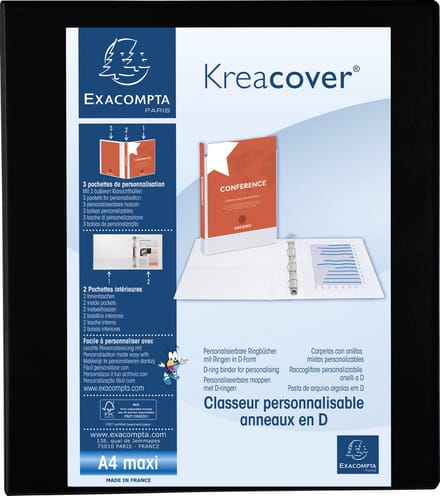 Exacompta 10x Kreacover Ringband in PP met 4 D-ringen van 40mm - A4 maxi - Zwart - 51843NE