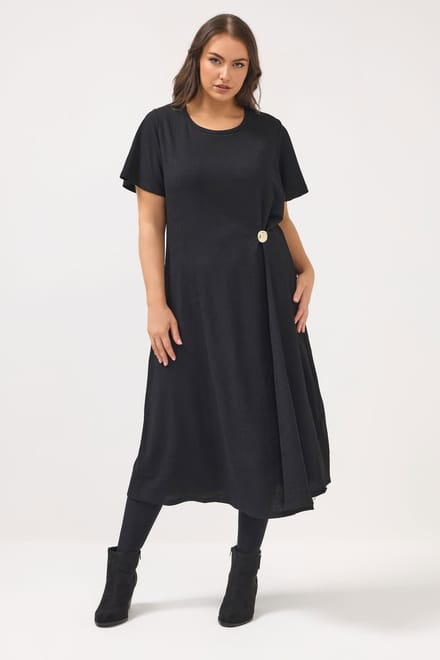 Yours Zwarte Jurk Met Knoopdetail En Textuur Size 48