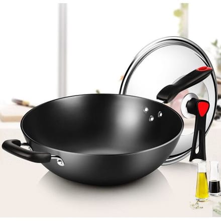 COOKER KING wokpan van koolstofstaal - met glazen deksel - 30 cm