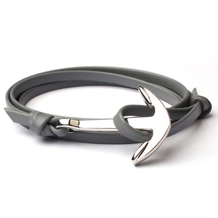 Anker armband leren koord grijs met Zilverkleurig