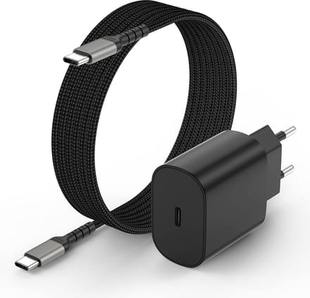 USB C Adapter - Oplader met usb-c naar usb-c kabel - Snellader 25W - Zwart