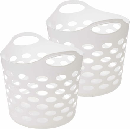 5Five Flexibele wasmand/opbergmand - 2x - rond - wit - 28 liter - D39 x H54 cm