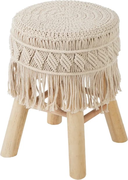 Atmosphera Bijzet krukje model Macrame - naturel - dennenhout - D32 x H42 cm - Meubels - Zitten