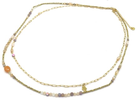 Dubbele Ketting - Kralen - RVS - Lengte 39-45 cm - Goudkleurig