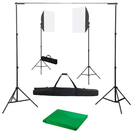 vidaXL - Fotostudioset - met - softboxlampen - en - achtergrond