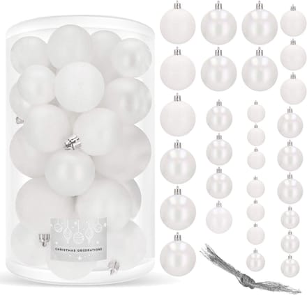 Springos Kerstballen | 30 Stuks | 6/5/4 cm | Wit