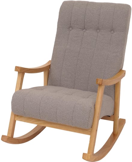 Schommelstoel MCW-K10, relaxfauteuil, hout MVG stof/textiel bouclé (450g/m²) ~ grijs, frame naturel