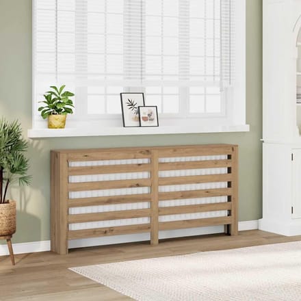 Radiatorbekleding - Houten ombouw - Woonkamer decoratie - Modern lattenontwerp - 149 cm breed - Eiken