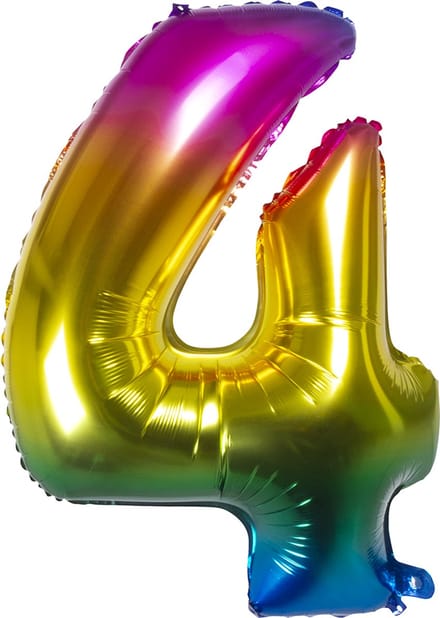 Boland - Folieballon '4' regenboog (86 cm) 4 - Multi - Cijfer ballon