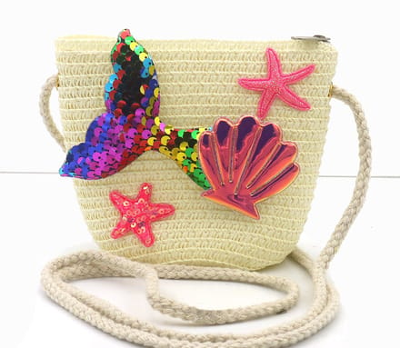 Kinder tasje - geweven - zeemeermin - beige - 12,5x14,5x5,5 cm