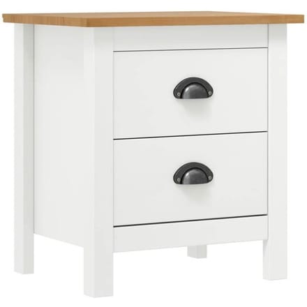 Table de chevet - Hill - Bois de pin massif - 2 tiroirs - Blanc et marron miel wit