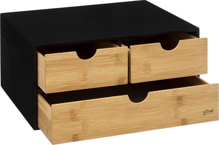 5Five Bureau-organizer Bava - Bamboe - Zwart - Met 3 lades - 25.3 x 31 x H 16 CM