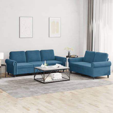 vidaXL - 2-delige - Loungeset - met - kussens - fluweel - blauw