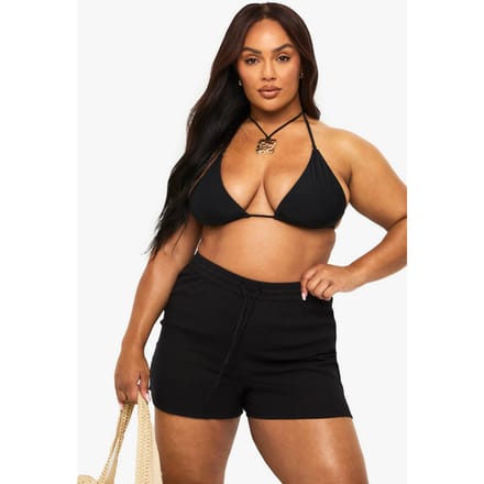 boohoo Dames Plus Crinkle Katoenen Strandshorts | Black | Maat: 22