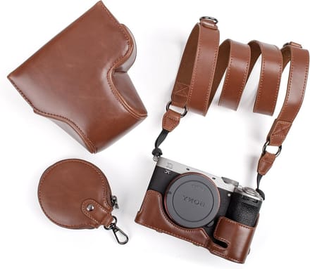 Retro PU Leren Camera Case voor Sony A7C/A7C II - Beschermende Tas met Schouderriem en Opbergruimte, Stijlvol en Functioneel