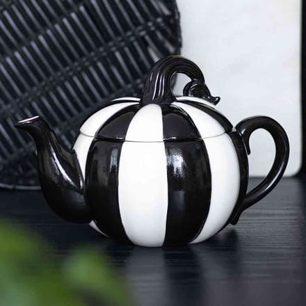 Something Different - Black and White Striped Pumpkin Teapot Theepot - Zwart/Wit