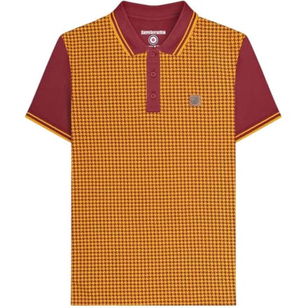 Lambretta Heren Houndstooth Polo Shirt (Bordeaux/Geel)