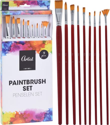 Hobby schilderen penselen set van 9x stuks - Diverse formaten - Nylon/hout