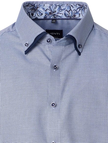 Blauw Venti Overhemd Dubbele Boord Met Motief Modern Fit - M