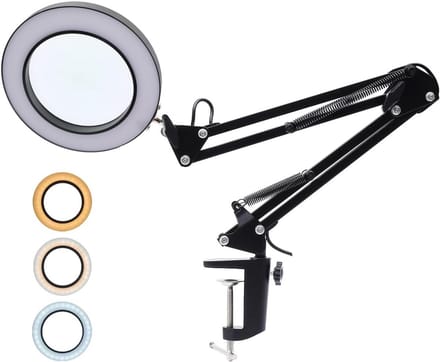 Verstelbare LED Vergrootglas Tafellamp met Klem en Dimbare Verlichting - 3 Kleuren