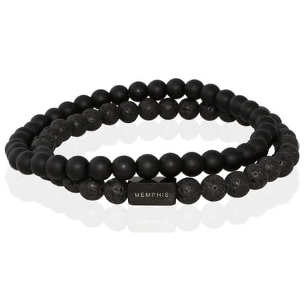 Memphis DUO Kralenarmbanden set Double Black-21cm