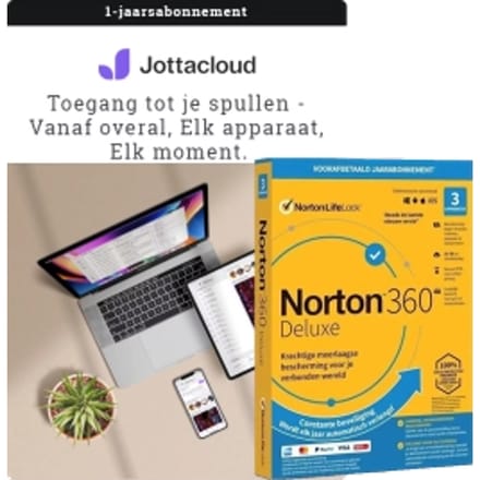Jottacloud Personal Unlimited + Norton 360 Deluxe | 3 PC | 1 Jaar | Windows, Mac, Android, iOS