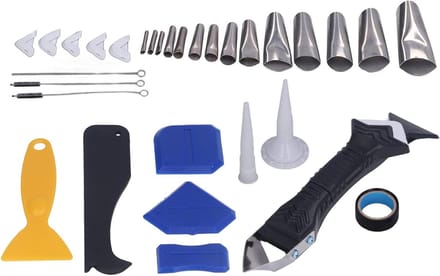 Kitgereedschap Set - Afwerkingsset - Randen Afdichten - 14-delig RVS - 5-in-1 Schraper - Grijs