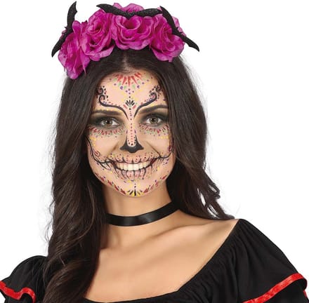 Halloween diadeem - bloemen en vleermuizen - one size - roze - meisjes/dames