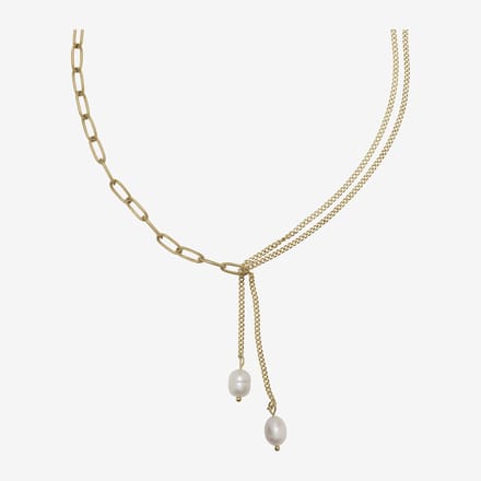 Essenza Mixed Chain Two Pearls Charm Necklace Gold