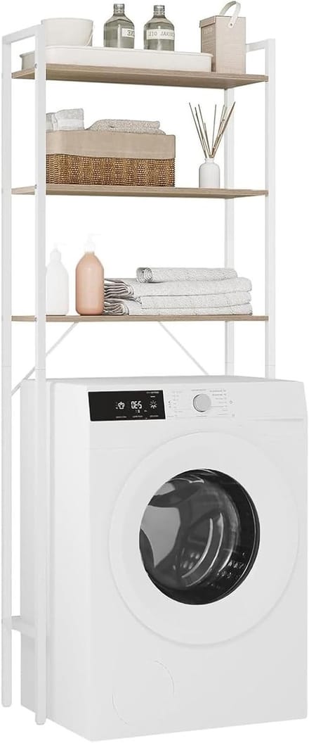 Wasmachinekast Badkamerrek - Toiletkast Plankenrek - Ruimte Besparen - Stabiele Constructie - 69x30x181 cm - Wit