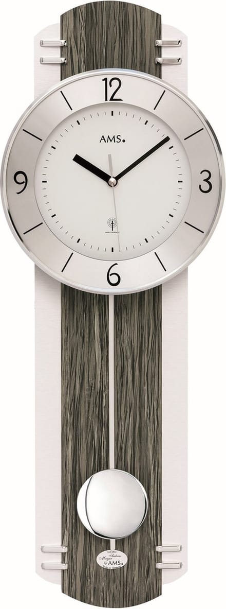 AMS Wandklok met slinger Zendergestuurd hout-Aluminium 5294