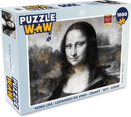 Puzzel Mona Lisa - Leonardo da Vinci - Zwart - Wit - Goud - Legpuzzel - Puzzel 1000 stukjes volwassenen