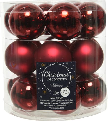 Decoris Kleine kerstballen - 18x st - donkerrood - D4 cm - glas - kerstversiering