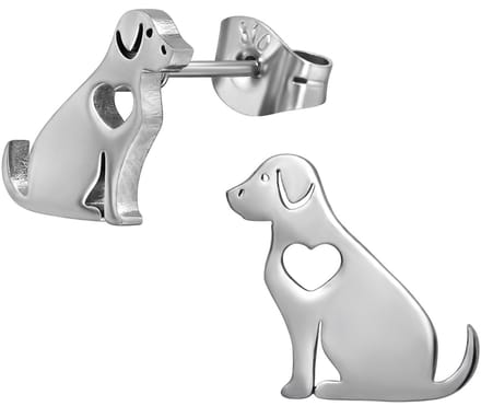 CS Joy - hond oorbellen - Chirurgisch staal - hondje met hartje oorknoppen - 10 mm