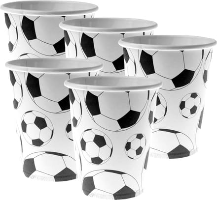 Santex feest wegwerp bekertjes - voetbal - 50x stuks - 270 ml - wit/zwart - karton