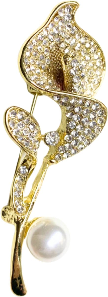 Broche goudkleurig strass synthetische parel - Charme Bijoux
